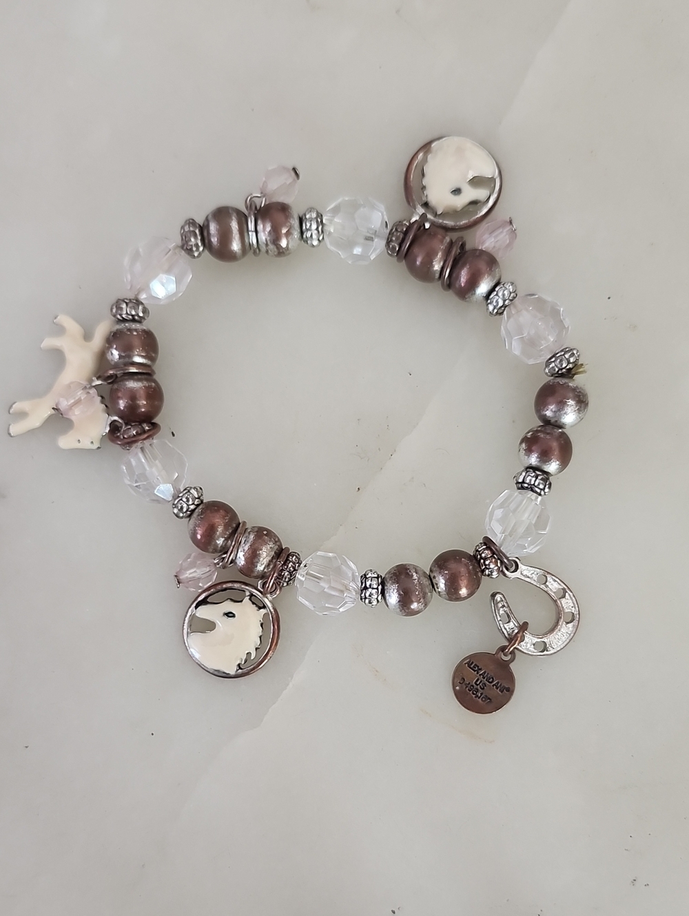 Alex & Ani Horse Themed Beaded Charm Bracelet in Rose Gold and Clear Crystal